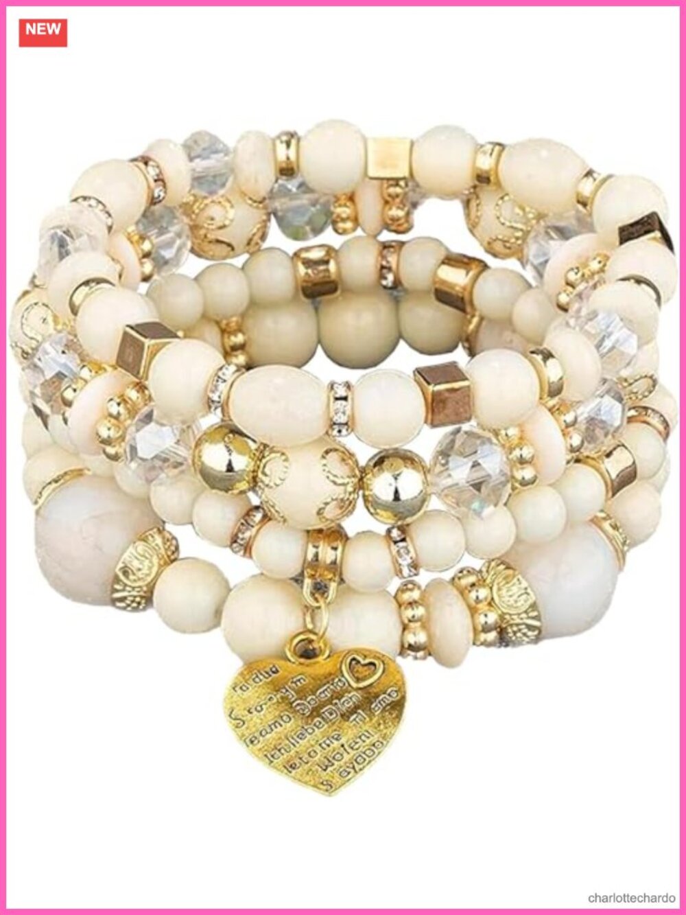 Beaded Bracelet Set Stackable Crystal Accent Boho Multilayer Bangle Jewelry